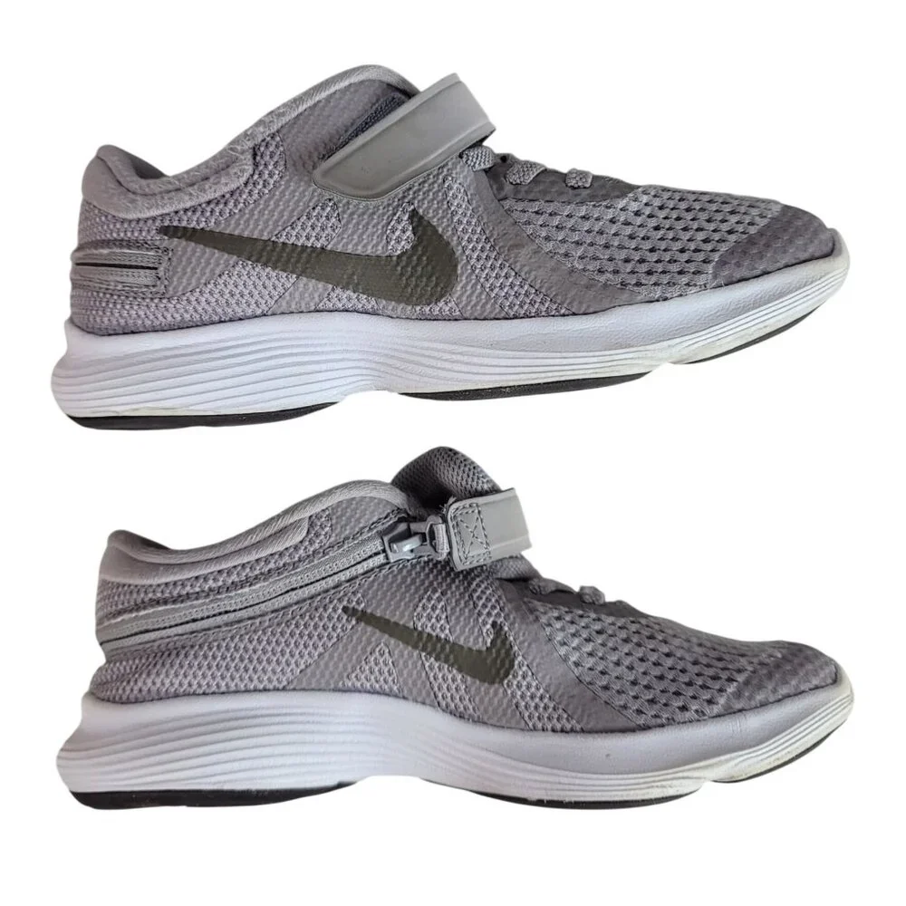 Nike Kids Revolution 4 Flyease PSV Sneakers Gray 2Y Zipper Hook Loop AH7795 READ